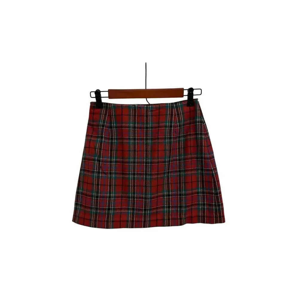Vintage 90s Y2K The Limited Wool Blend Red Plaid Mini Skirt Size 2